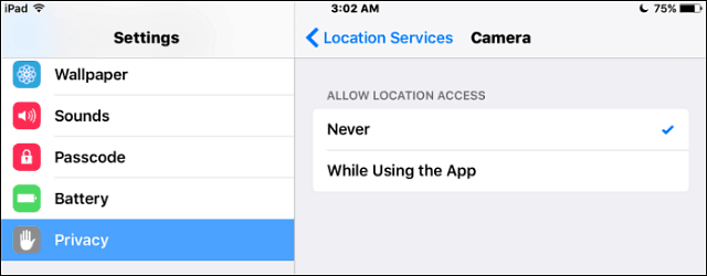 Storitve lokacije iOS kamere