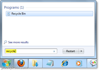 pridite do koš za smeti iz začetnega menija Windows 7
