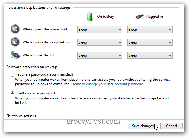 Windows 8: Onemogoči potrebno geslo, ko računalnik prebudi iz mirovanja
