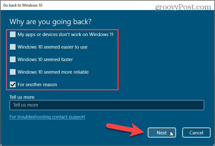 Razlogi za vrnitev v sistem Windows 10
