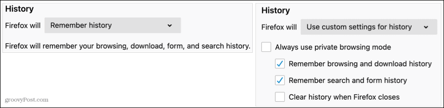 Nastavitve zgodovine v Firefoxu