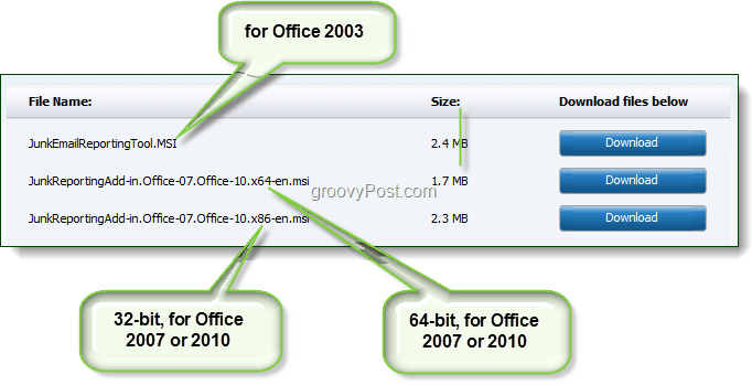 prenesite orodje za prijavo neželene e-pošte za Office 2003, Office 2007 ali Office 2010