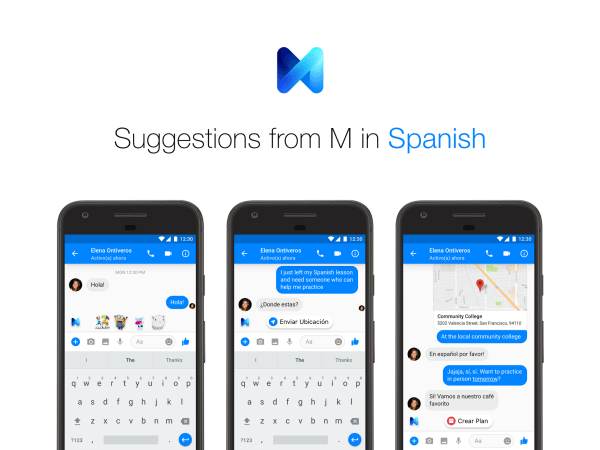 Uporabniki Facebook Messengerja lahko od M-ja prejmejo predloge v angleščini in španščini.