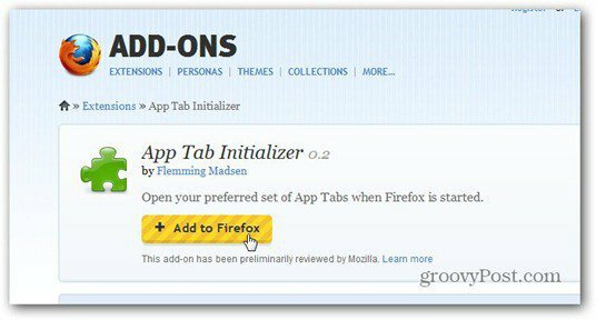dodajte iniciator za zavihek aplikacij v Firefox