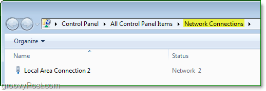 okno omrežnih povezav nadzorne plošče v operacijskem sistemu Windows 7