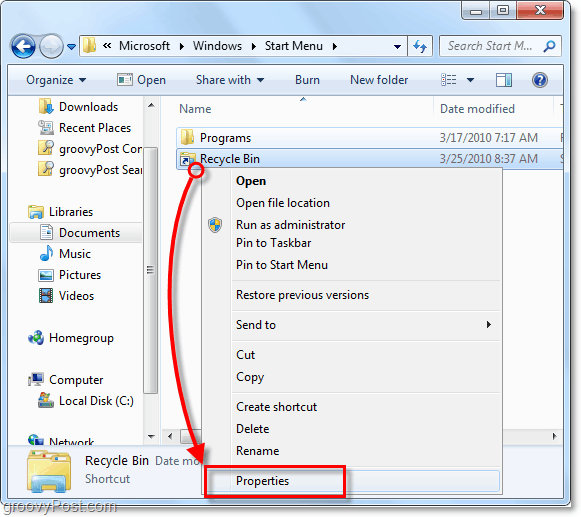 prilagodite lastnosti bližnjice v operacijskem sistemu Windows 7
