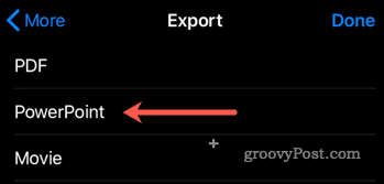 Izvoz iz Keynota v PowerPoint v iOS-u