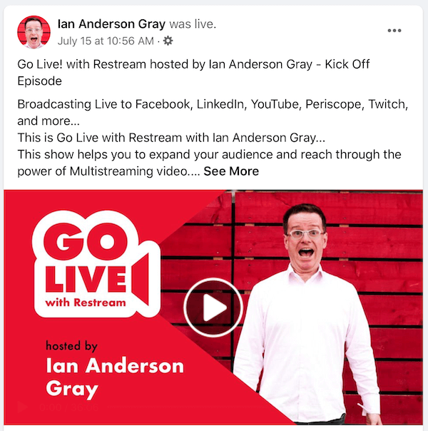 Objava v živo na Facebooku za Iana Andersona Grayja