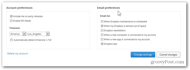 dropbox konfiguriraj nastavitve e-pošte