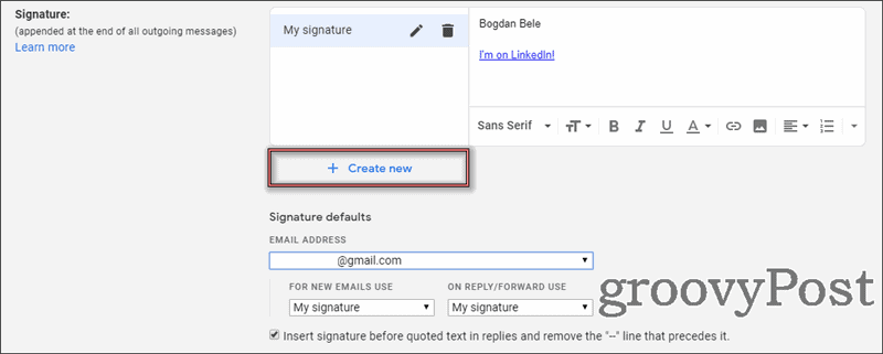 Gmailove nastavitve več podpisov novo