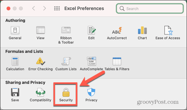 mac excel varnost