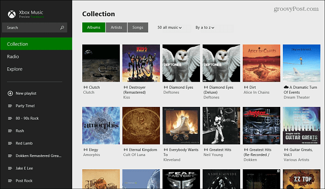 Zbirka albumov glasbene aplikacije Xbox Music App
