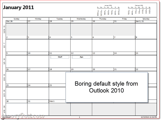 Outlook natisnjen koledar