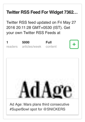 dodaj twitter widget rss feed v feedly