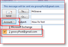 Izberite Pošlji račun v Outlooku 2007
