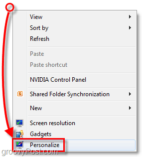 z desno tipko miške kliknite namizje Windows 7 in izberite prilagoditev