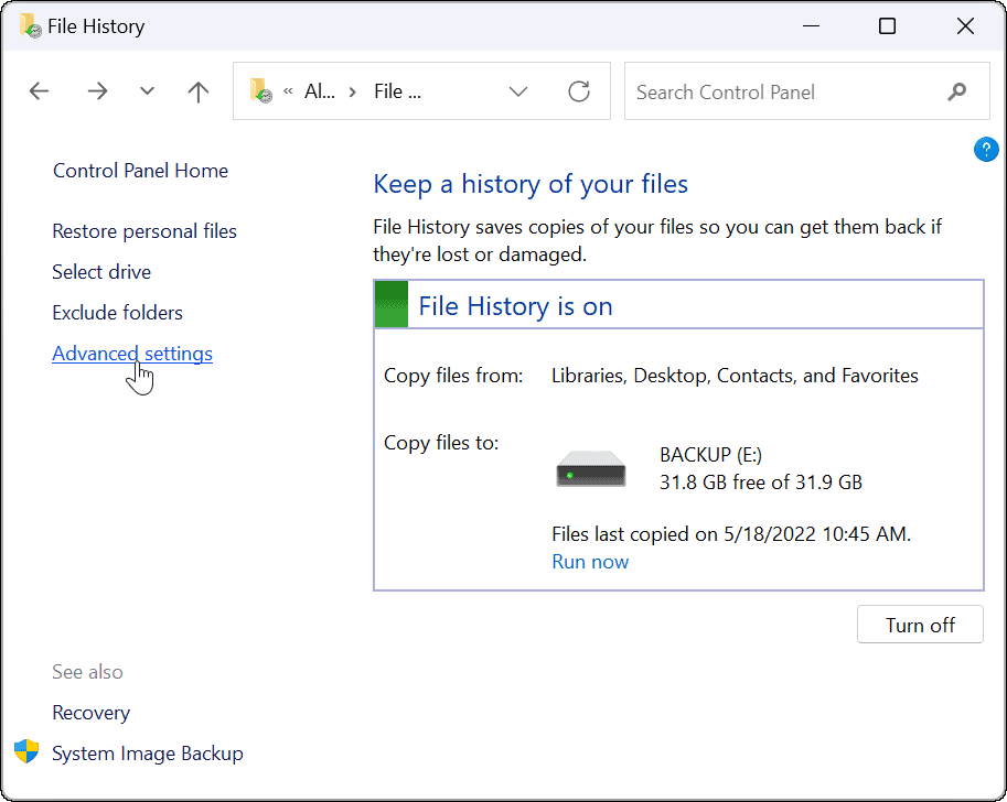 napredna uporaba zgodovine datotek v sistemu Windows 11