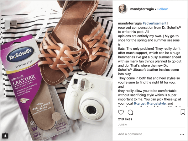 Mandy Ferrugia, vplivna oseba za Instagram na področju lepote in življenjskega sloga, je v tej sponzorirani objavi pomagala promovirati vložke za stanovanja dr. Scholla.