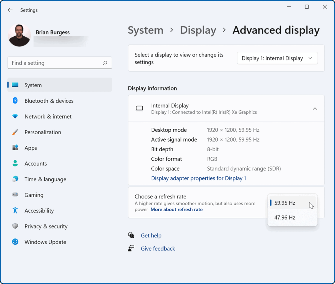Kako spremeniti hitrost osveževanja v sistemu Windows 11