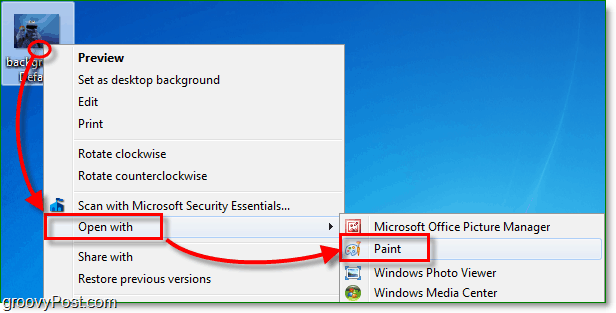 z desno tipko miške kliknite svojo sliko v sistemu Windows 7 in izberite odprto z barvo