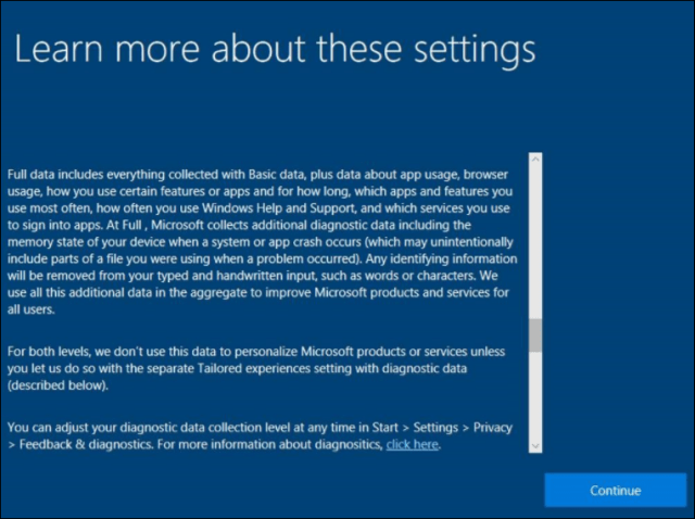 Windows 10 Več informacij o nastavitvah zasebnosti