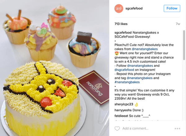Singapurska kavarna Café Food je prek svojega Instagram računa promovirala nagradno oddajo Nanatang Bakes.