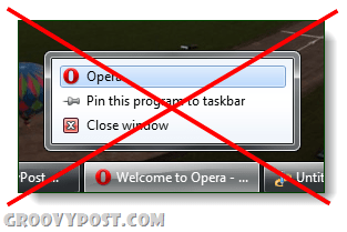 opera ne more zasebnega brskanja po skokovnem seznamu Windows 7