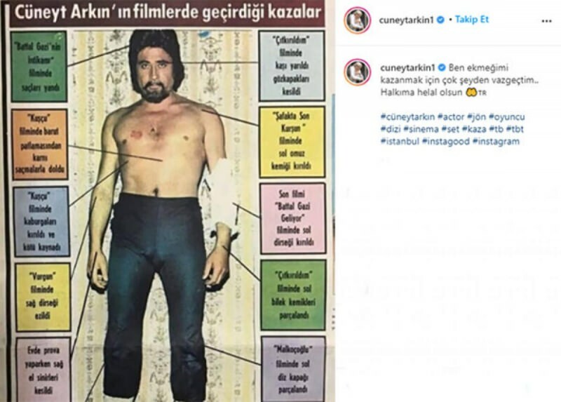 Glavni igralec Yeşilçama Cüneyt Arkın je objavil svoje filmske nesreče
