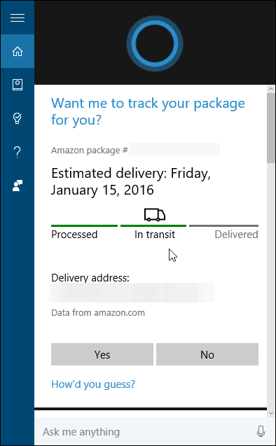 Cortana za sledenje paketov