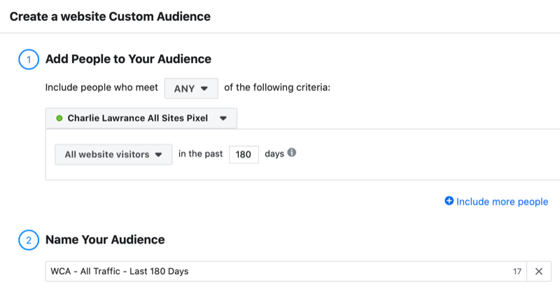 Nastavitev občinstva po meri na spletnem mestu Facebook za pričevalni oglas