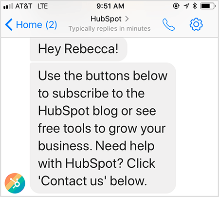 Pozdravno sporočilo klepetalnice HubSpot vam omogoča, da vzpostavite stik s človekom.