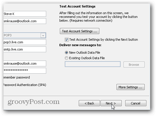 Nastavitve IMAP za Outlook 2010 SMTP POP3 - 08