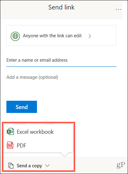 Pošlji kopijo v Excelu v sistemu Windows