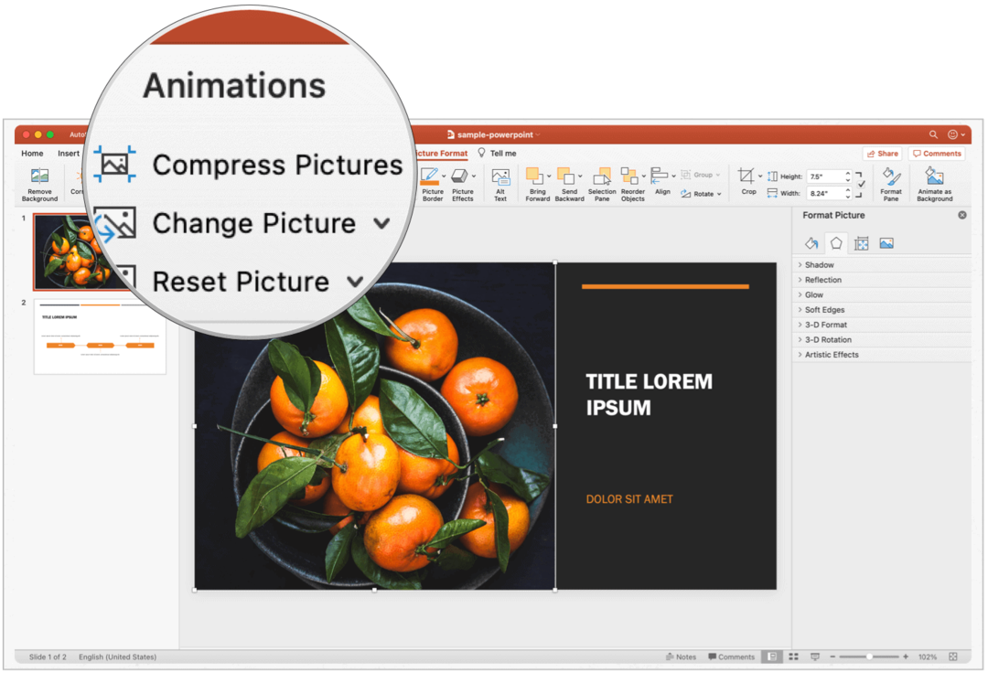 PowerPoint Mac stisne slike