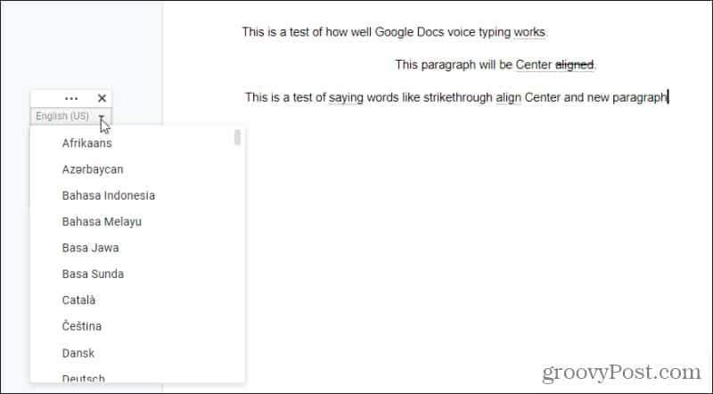 google docs jeziki za tipkanje