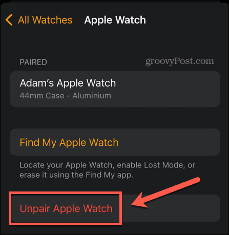 apple watch unpair