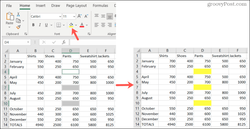 Označite prazne točke v Excelu