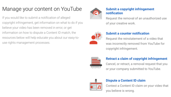 YouTube ima postopke odstranitve, ki jih lahko upoštevate, če nekdo krši vaše avtorske pravice.