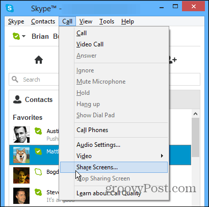 Delite zaslone v Skypeu