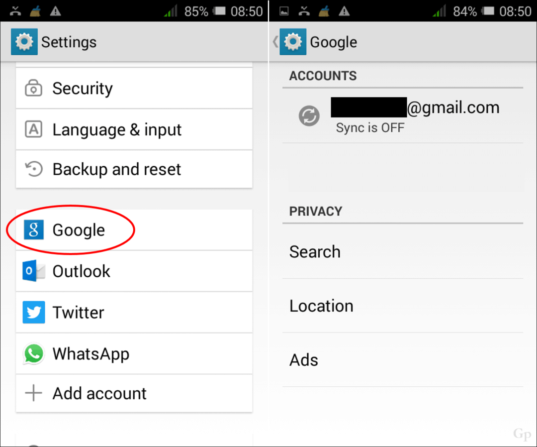 Odstranite ali spremenite Google Račune v napravi Android