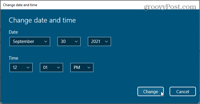 Pogovorno okno za spremembo datuma in časa v sistemu Windows 11