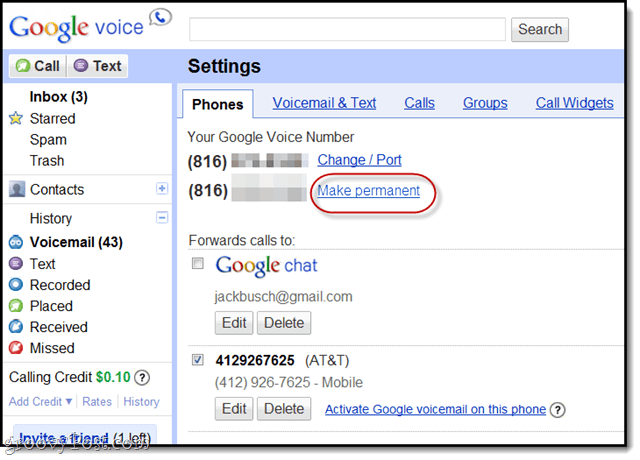 po prenosu obdržite staro glasovno številko google