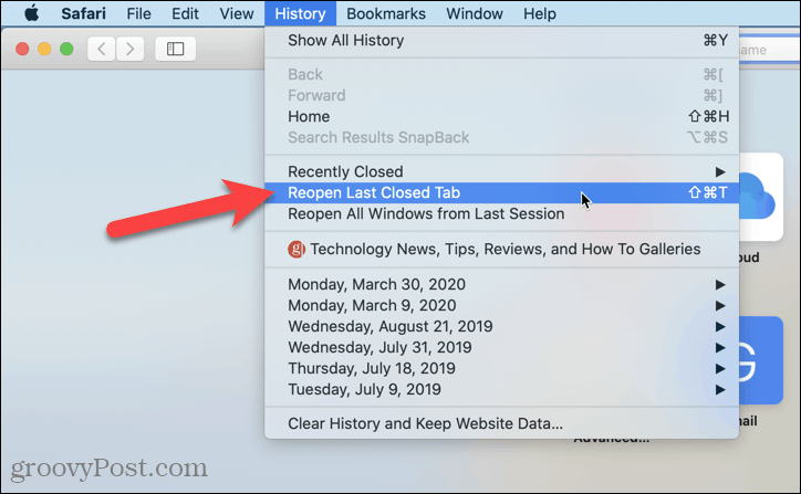 Znova odprite zadnji zaprti zavihek v brskalniku Safari
