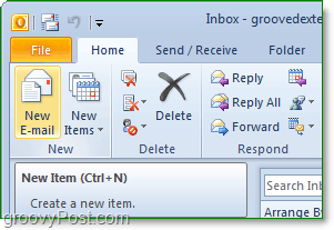 odprite Office Outlook 2010 in nato na domačem traku kliknite novo gumb e-pošte
