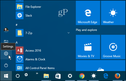 1 Nastavitve Windows 10 Start
