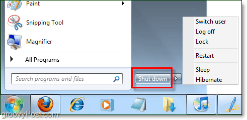 gumb za vklop menija za zagon sistema Windows 7 s privzetimi lastnostmi