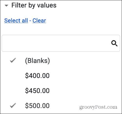 Filter vrednosti