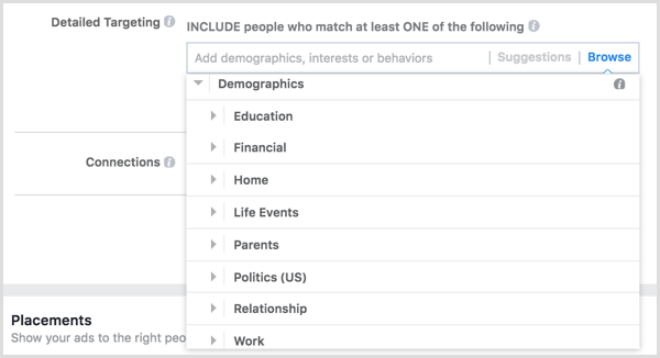Facebook oglas, ki cilja na demografske podatke