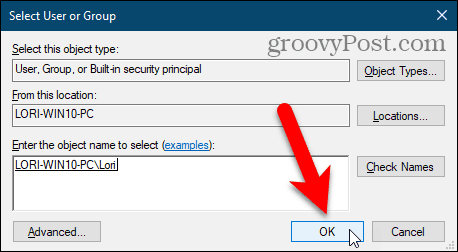 Zaprite pogovorno okno Izberi uporabnika ali skupine v zbirki Windows