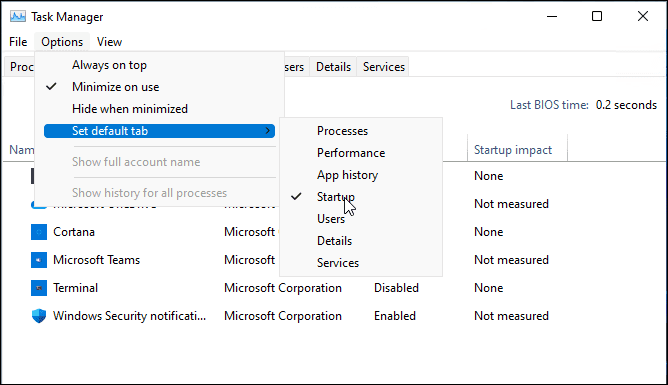 Spremenite zagonsko stran upravitelja opravil v sistemu Windows 11